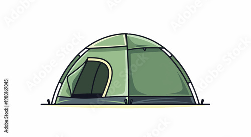 A simple cartoon illustration of a green camping tent on a pale yellow surface