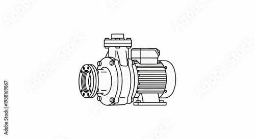 Detailed illustration of a centrifugal pump with a flanged inlet and motor