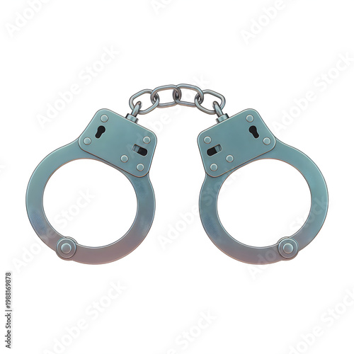 Pair of silver metal handcuffs isolated on white background