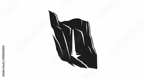 Stylized black and white illustration of a steep, jagged rock formation