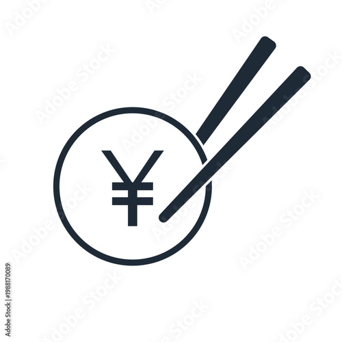 Chinese yuan and chopsticks. Business, services, investments. Vector linear icon illustration isolated on white background.