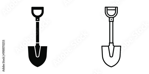 Shovel silhouette, Garden shovel vector icon 