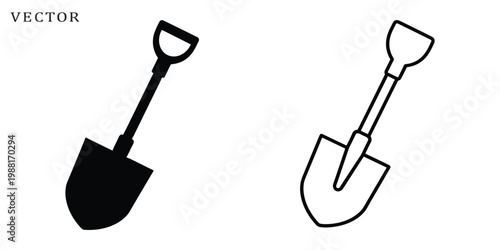 Shovel silhouette, Garden shovel vector icon 
