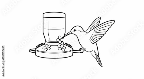 A line drawing shows a hummingbird sipping nectar from a flower-shaped feeder