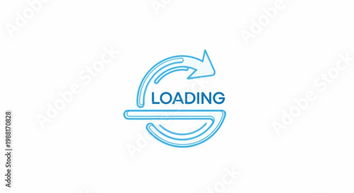 Blue circular arrow with the word LOADING in the center on white