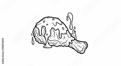 A dripping, hand-drawn chicken leg coated in a sauce or glaze