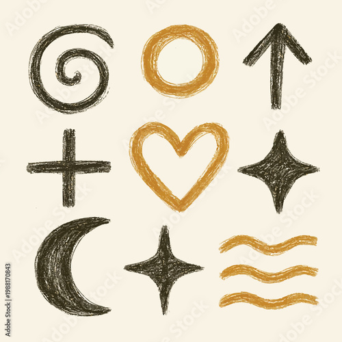 heart shapes drawn quickly with minor line wobble, symmetrical enough for usability