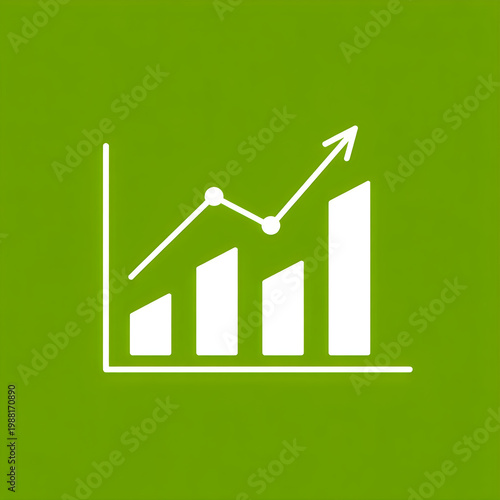 White bar chart with upward trend line on a solid green background