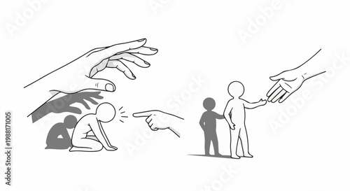 A visual contrast one figure is shamed, the other is helped