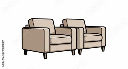 Two cozy, modern armchairs sit side-by-side in this graphic