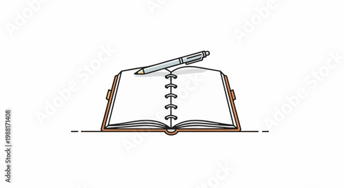Open notebook with a pen resting on its pages