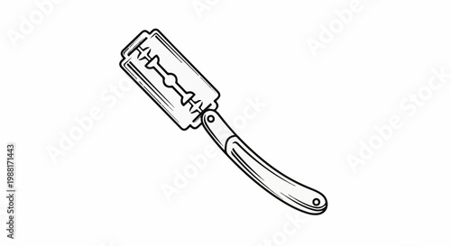 A black and white line drawing of a straight razor