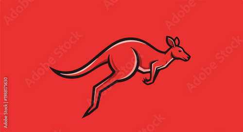 Stylized red kangaroo in mid-leap on a vibrant red background