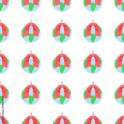Seamless pattern of earth with lungs for asthma day awareness on transparent background