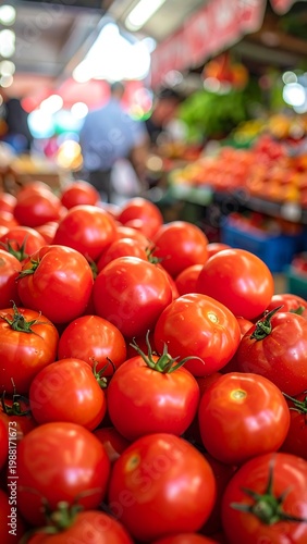 Fresh tomatoes at a market stall.