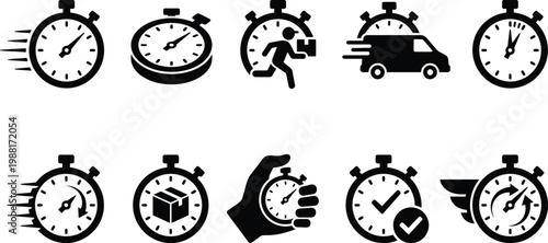 Sammlung von Stoppuhr-Symbolen für schnelle Lieferung und Zeitmanagement.