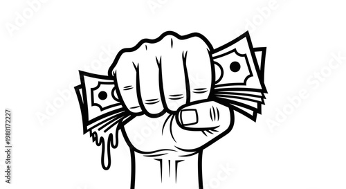 Hand clenching money symbolizing wealth finance business concept
