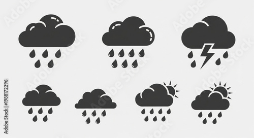 Set of weather icons showing rain and sun.