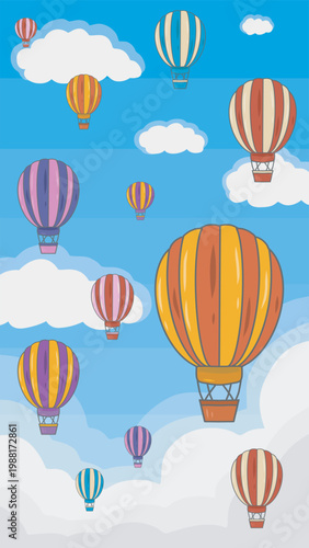 Colorful Hot Air Balloons Soaring in a Blue Sky