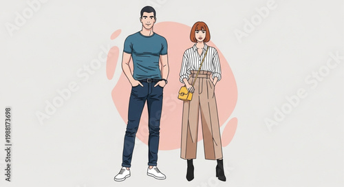 Fashionable Man and Woman Posing Together.