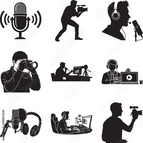 Black and white media production broadcasting and set msea set videography