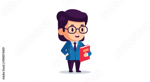 Cartoon businesswoman holding red folder in professional attire