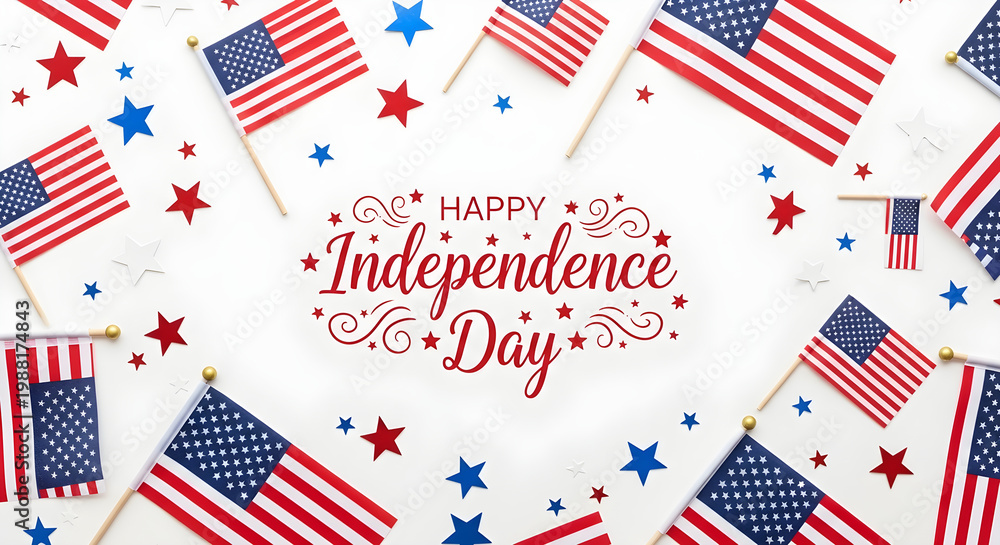 Obraz premium Festive independence day celebration with american flags and patriotic decorations