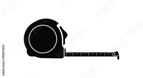 A black silhouette of a retractable measuring tape a common construction tool silhouette