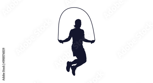 A young woman joyfully jumping rope in a striking black silhouette