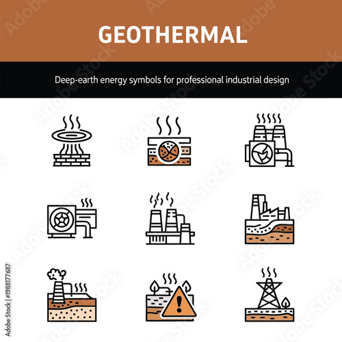 Geothermal energy symbols for industrial design and professional use