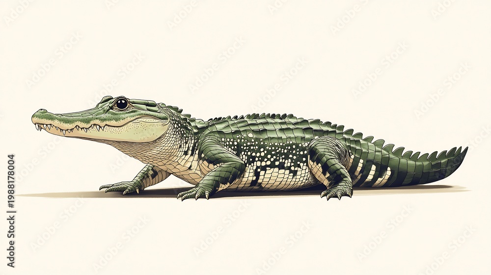 Fototapeta premium Green Alligator Standing on Beige Background Isolated