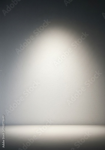 Bright white clean stucco wall texture background illuminated dramatically by a focused overhead beam of light, presentation, painted, beam