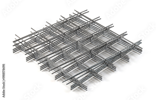 3D Render of Reinforcement Steel Rebar Mesh Isolated on White Background
