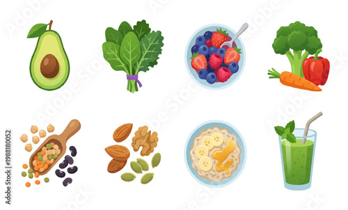 Healthy Food Assortment: Fruits, Vegetables & Grains vector illustration