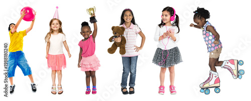 Fotografie PNG Joyful diverse children playing happily on transparent background