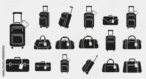 Collection of various travel luggage bags and suitcases.