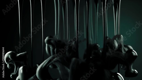 IMAX Macro of Black Fluid Droplets Suspended in Zero Gravity Void 4K