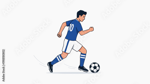 A dynamic soccer player in motion, skillfully controlling the ball on a vibrant field, showcasing speed and athleticism.