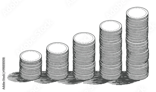 Increasing Stacks of Coins Vector Illustration