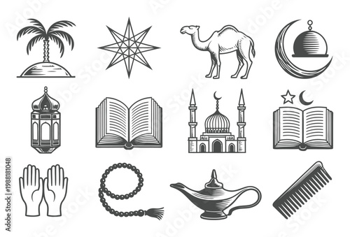 Islamic Symbols and Objects Vector Illustration