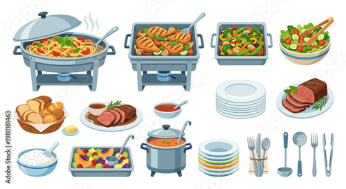 Delicious buffet catering spread with a variety of hot and cold dishes