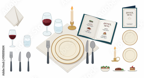 Elegant table setting for a romantic dinner with candles and wine