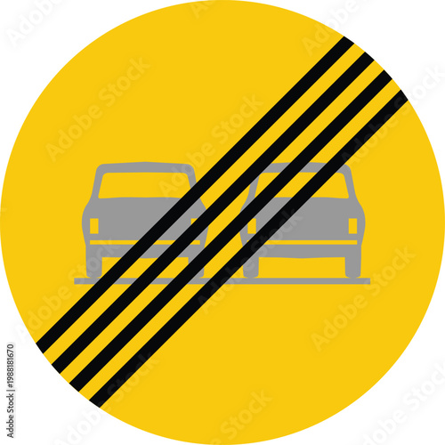 End of Overtaking Prohibition Traffic Road Sign Yellow Circle Crossed Lines North Europe Illustration