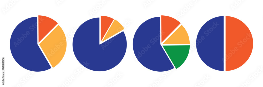 Fototapeta premium Pie chart logo design set. Colorful pie style diagrams. Editable vector graphics for data visualization, dashboards, and business presentations.