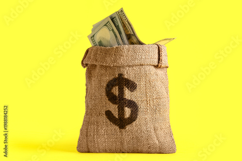 Bag full of money on yellow...