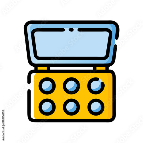 Eye shadow makeup palette with six colors and mirror in flat style for beauty application