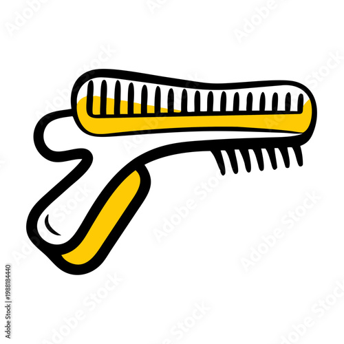 Stylized artistic hair comb illustration with yellow fill and unique wavy handle design art