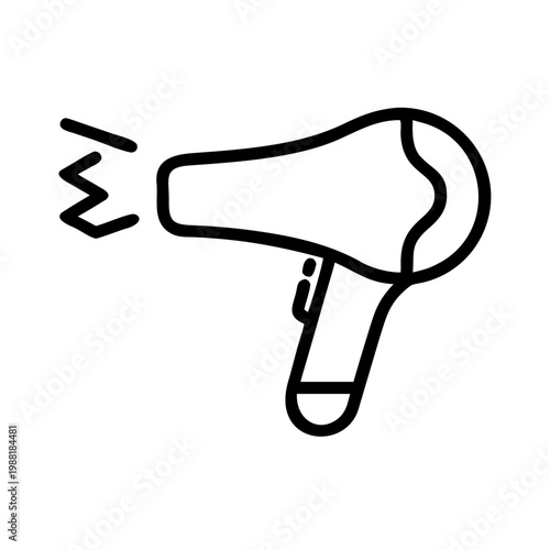 Black outline blow dryer icon for beauty salon services and hair treatment marketing design