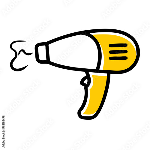 Hair dryer with hot air stream stylized icon graphic illustration on transparent background