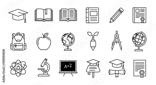 Education icons and school symbols.
